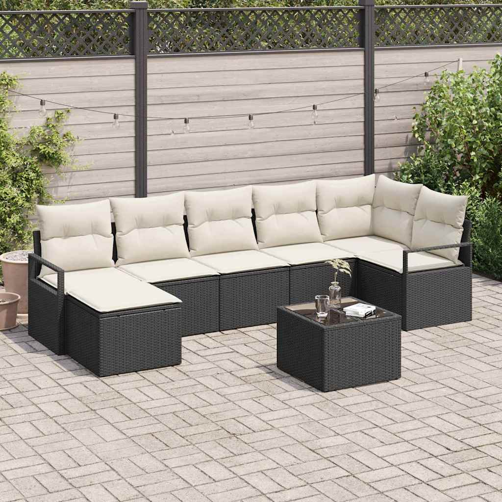 Garten-Sofa-Set mit Kissen mit Speicher 8 pcs Braun und Creme